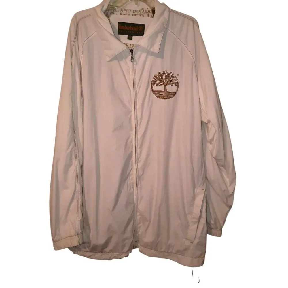 White Timberland windbreaker/light jacket men's full-zip jacket  embroidered tre